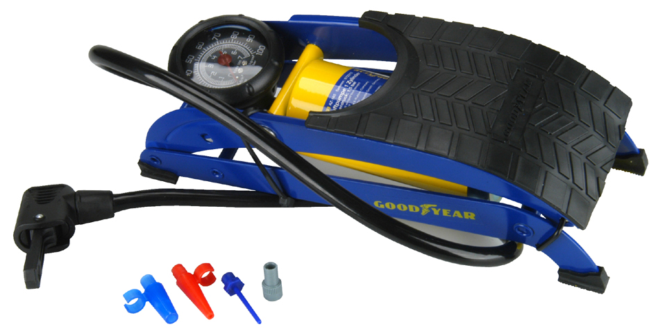GOODYEAR Fußluftpumpe Einzylinder, blau/gelb