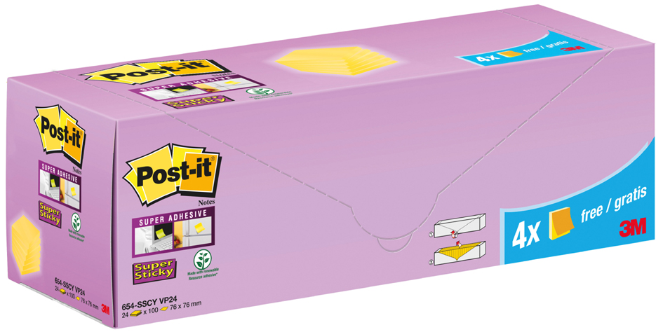 Post-it Haftnotizen Super Sticky Notes, 127 x 76 mm, 20+4