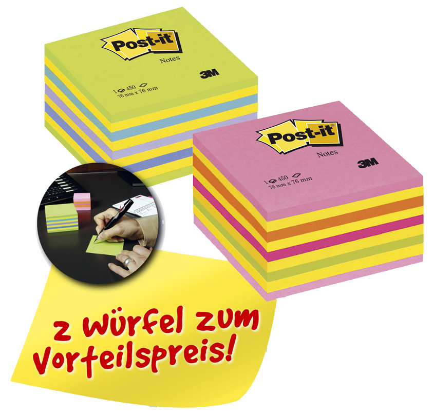 Post-it Haftnotiz-Würfel, 76 x 76 mm, Vorteilspack, sortiert
