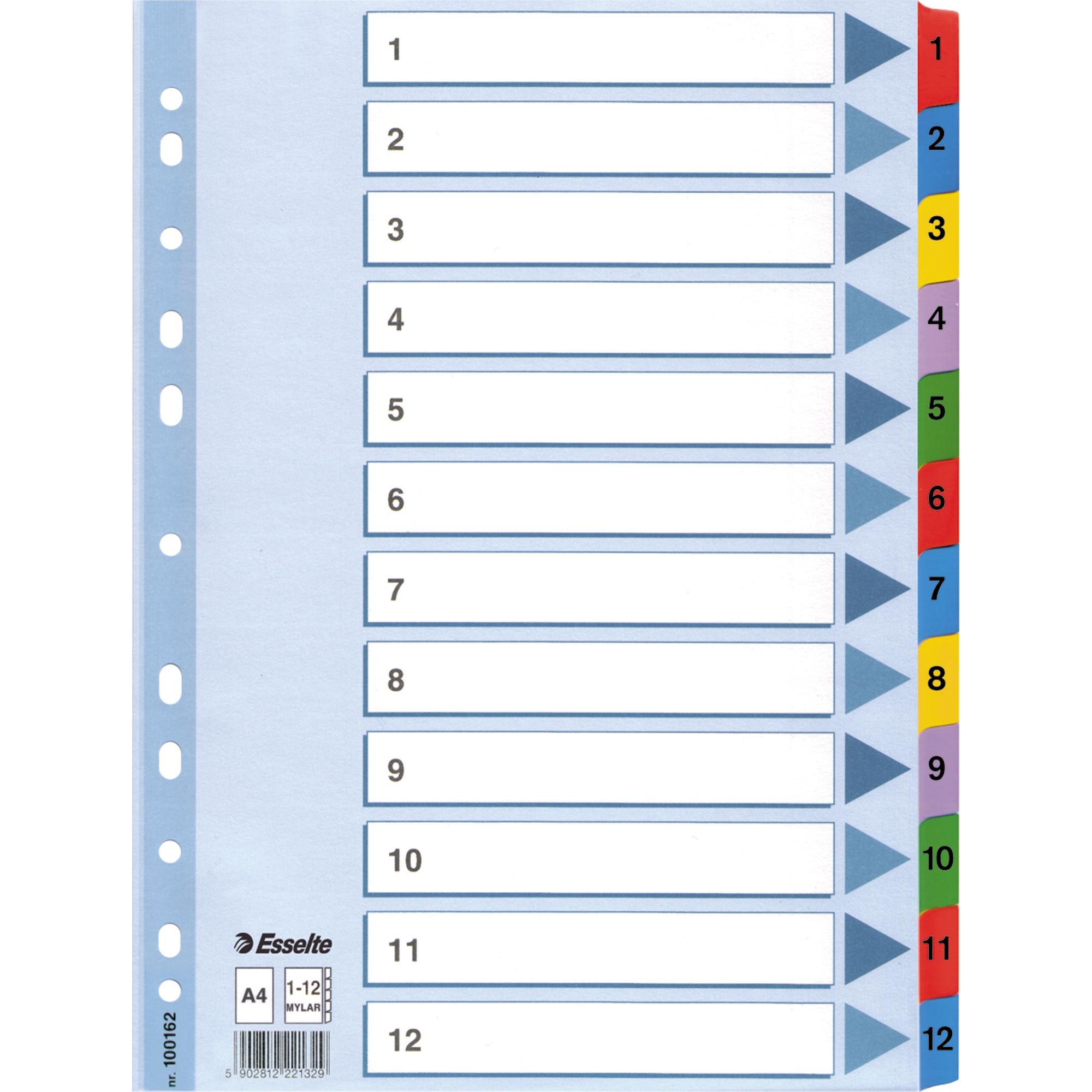 Esselte-Zahlenregister - 1-12, Karton, A4, 12 Blatt, weiß, farbige Taben