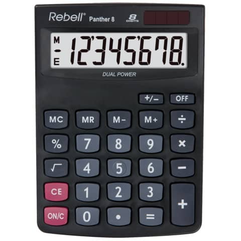Rebell-Tischrechner Panther 8, 4 Speicherfunktionen, 8 Stellen, 143x102x29mm, schwarz Rebell-Tischrechner Panther 8, 4 Speicherfunktionen, 8 Stellen, 143x102x29mm, schwarz