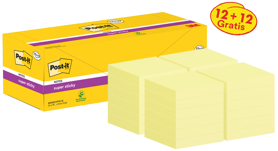 Post-it Haftnotizen Super Sticky Notes, 76 x 76 mm, 12 + 12