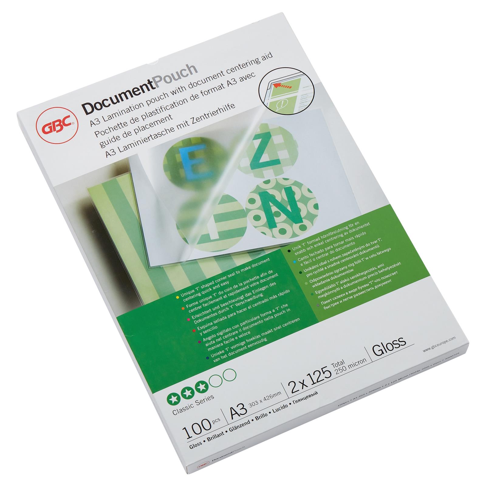 GBC-Laminiertasche, A3, 125 Micron, glänzend, 100 Stück, glasklar