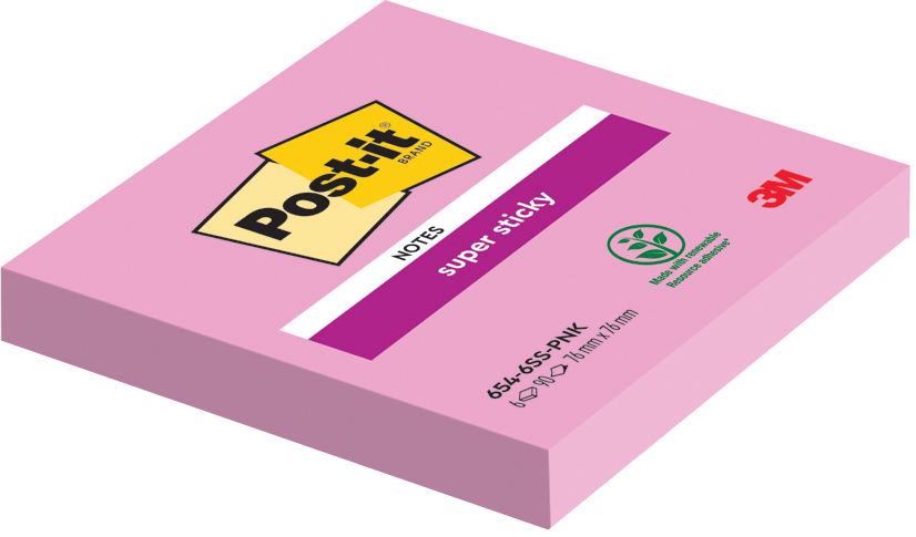 Post-it Haftnotizen Super Sticky Notes, 76 x 76 mm, pink