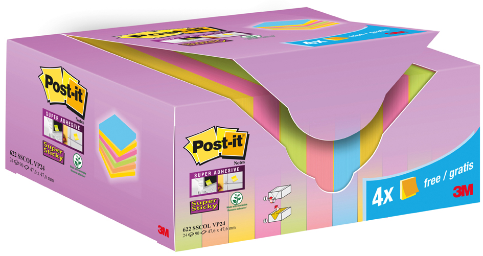 Post-it Haftnotizen Super Sticky Notes, 47,6 x 47,6 mm, 20+4