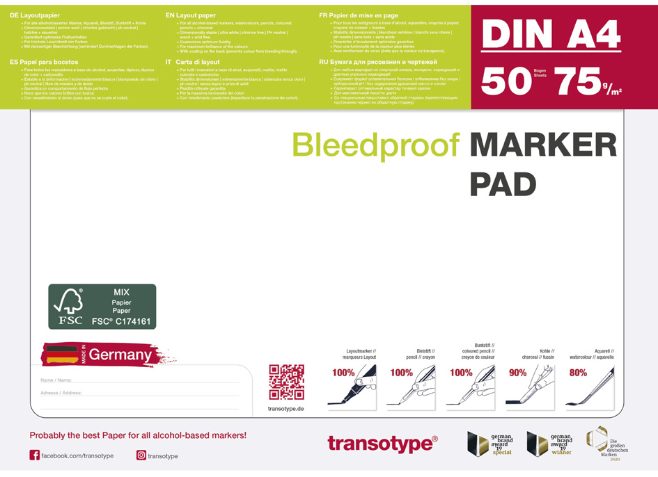 transotype Markerblock DIN A2, 75 g/qm, 50 Blatt transotype Markerblock DIN A2, 75 g/qm, 50 Blatt