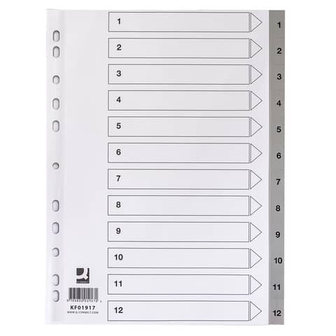 Q-CONNECT-Zahlenregister - 1 - 12, PP, A4, 12 Blatt + Indexblatt, grau Q-CONNECT-Zahlenregister - 1 - 12, PP, A4, 12 Blatt + Indexblatt, grau